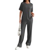 image:imageEkouaer Lounge Sets for Women 2 Piece Matching Travel Outfits 2026 Loose Short Sleeve Top Wide Leg Pants PocketsDark Grey