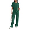 image:imageEkouaer Lounge Sets for Women 2 Piece Matching Travel Outfits 2026 Loose Short Sleeve Top Wide Leg Pants PocketsForestgreen