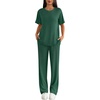 image:imageEkouaer Lounge Sets for Women 2 Piece Matching Travel Outfits 2026 Loose Short Sleeve Top Wide Leg Pants PocketsForestgreen