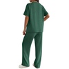 image:imageEkouaer Lounge Sets for Women 2 Piece Matching Travel Outfits 2026 Loose Short Sleeve Top Wide Leg Pants PocketsForestgreen