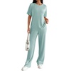 image:imageEkouaer Lounge Sets for Women 2 Piece Matching Travel Outfits 2026 Loose Short Sleeve Top Wide Leg Pants PocketsGlacial Green