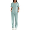 image:imageEkouaer Lounge Sets for Women 2 Piece Matching Travel Outfits 2026 Loose Short Sleeve Top Wide Leg Pants PocketsGlacial Green