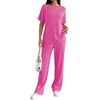 image:imageEkouaer Lounge Sets for Women 2 Piece Matching Travel Outfits 2026 Loose Short Sleeve Top Wide Leg Pants PocketsHot Pink