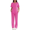 image:imageEkouaer Lounge Sets for Women 2 Piece Matching Travel Outfits 2026 Loose Short Sleeve Top Wide Leg Pants PocketsHot Pink