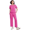 image:imageEkouaer Lounge Sets for Women 2 Piece Matching Travel Outfits 2026 Loose Short Sleeve Top Wide Leg Pants PocketsHot Pink