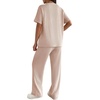 image:imageEkouaer Lounge Sets for Women 2 Piece Matching Travel Outfits 2026 Loose Short Sleeve Top Wide Leg Pants PocketsLight Khaki