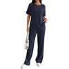 image:imageEkouaer Lounge Sets for Women 2 Piece Matching Travel Outfits 2026 Loose Short Sleeve Top Wide Leg Pants PocketsNavy Blue