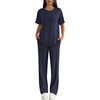 image:imageEkouaer Lounge Sets for Women 2 Piece Matching Travel Outfits 2026 Loose Short Sleeve Top Wide Leg Pants PocketsNavy Blue