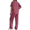 image:imageEkouaer Lounge Sets for Women 2 Piece Matching Travel Outfits 2026 Loose Short Sleeve Top Wide Leg Pants PocketsRose Red