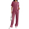 image:imageEkouaer Lounge Sets for Women 2 Piece Matching Travel Outfits 2026 Loose Short Sleeve Top Wide Leg Pants PocketsRose Red