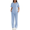 image:imageEkouaer Lounge Sets for Women 2 Piece Matching Travel Outfits 2026 Loose Short Sleeve Top Wide Leg Pants PocketsSky Blue