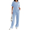 image:imageEkouaer Lounge Sets for Women 2 Piece Matching Travel Outfits 2026 Loose Short Sleeve Top Wide Leg Pants PocketsSky Blue