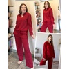 image:imageEkouaer Lounge Sets for Women 2 Piece Outfits 2024 Long Sleeve Top with Pants Sweatsuit Tracksuit SXXLWine Red