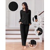 image:imageEkouaer Lounge Sets for Women Comfy Ribbed Knit Pajamas Fall Long Sleeve Sleepwear 2 Piece Casual LoungewearSXXLBlack