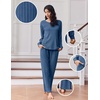 image:imageEkouaer Lounge Sets for Women Comfy Ribbed Knit Pajamas Fall Long Sleeve Sleepwear 2 Piece Casual LoungewearSXXLBlue