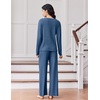 image:imageEkouaer Lounge Sets for Women Comfy Ribbed Knit Pajamas Fall Long Sleeve Sleepwear 2 Piece Casual LoungewearSXXLBlue