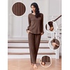 image:imageEkouaer Lounge Sets for Women Comfy Ribbed Knit Pajamas Fall Long Sleeve Sleepwear 2 Piece Casual LoungewearSXXLBrown