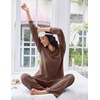 image:imageEkouaer Lounge Sets for Women Comfy Ribbed Knit Pajamas Fall Long Sleeve Sleepwear 2 Piece Casual LoungewearSXXLBrown