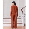 image:imageEkouaer Lounge Sets for Women Comfy Ribbed Knit Pajamas Fall Long Sleeve Sleepwear 2 Piece Casual LoungewearSXXLCaramel