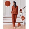 image:imageEkouaer Lounge Sets for Women Comfy Ribbed Knit Pajamas Fall Long Sleeve Sleepwear 2 Piece Casual LoungewearSXXLCaramel