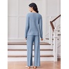 image:imageEkouaer Lounge Sets for Women Comfy Ribbed Knit Pajamas Fall Long Sleeve Sleepwear 2 Piece Casual LoungewearSXXLClear Blue