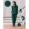 image:imageEkouaer Lounge Sets for Women Comfy Ribbed Knit Pajamas Fall Long Sleeve Sleepwear 2 Piece Casual LoungewearSXXLDark Green