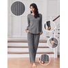 image:imageEkouaer Lounge Sets for Women Comfy Ribbed Knit Pajamas Fall Long Sleeve Sleepwear 2 Piece Casual LoungewearSXXLGrey