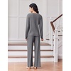 image:imageEkouaer Lounge Sets for Women Comfy Ribbed Knit Pajamas Fall Long Sleeve Sleepwear 2 Piece Casual LoungewearSXXLGrey