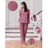 image:imageEkouaer Lounge Sets for Women Comfy Ribbed Knit Pajamas Fall Long Sleeve Sleepwear 2 Piece Casual LoungewearSXXLPurple Red