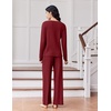 image:imageEkouaer Lounge Sets for Women Comfy Ribbed Knit Pajamas Fall Long Sleeve Sleepwear 2 Piece Casual LoungewearSXXLWine Red