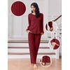 image:imageEkouaer Lounge Sets for Women Comfy Ribbed Knit Pajamas Fall Long Sleeve Sleepwear 2 Piece Casual LoungewearSXXLWine Red