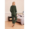 image:imageEkouaer Lounge Sets for Women Ribbed Knit Outfits Pajamas Sets 2 Piece Long Sleeve Sweatsuits with PocketsArmy Green