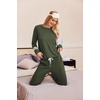 image:imageEkouaer Lounge Sets for Women Ribbed Knit Outfits Pajamas Sets 2 Piece Long Sleeve Sweatsuits with PocketsArmy Green
