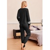 image:imageEkouaer Lounge Sets for Women Ribbed Knit Outfits Pajamas Sets 2 Piece Long Sleeve Sweatsuits with PocketsBlack