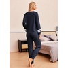 image:imageEkouaer Lounge Sets for Women Ribbed Knit Outfits Pajamas Sets 2 Piece Long Sleeve Sweatsuits with PocketsBlue