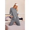 image:imageEkouaer Lounge Sets for Women Ribbed Knit Outfits Pajamas Sets 2 Piece Long Sleeve Sweatsuits with PocketsDark Grey