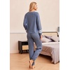 image:imageEkouaer Lounge Sets for Women Ribbed Knit Outfits Pajamas Sets 2 Piece Long Sleeve Sweatsuits with PocketsGrey Blue