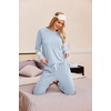 image:imageEkouaer Lounge Sets for Women Ribbed Knit Outfits Pajamas Sets 2 Piece Long Sleeve Sweatsuits with PocketsLight Blue
