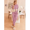 image:imageEkouaer Lounge Sets for Women Ribbed Knit Outfits Pajamas Sets 2 Piece Long Sleeve Sweatsuits with PocketsPink