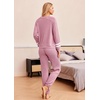 image:imageEkouaer Lounge Sets for Women Ribbed Knit Outfits Pajamas Sets 2 Piece Long Sleeve Sweatsuits with PocketsPink