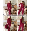 image:imageEkouaer Lounge Sets for Women Ribbed Knit Outfits Pajamas Sets 2 Piece Long Sleeve Sweatsuits with PocketsWine Red