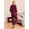 image:imageEkouaer Lounge Sets for Women Ribbed Knit Outfits Pajamas Sets 2 Piece Long Sleeve Sweatsuits with PocketsWine Red