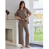 image:imageEkouaer Lounge Sets for Women Short Sleeve Pullover Tops and Long Pants Soft Pajamas Set 2 Piece Outfits SXXLBrown