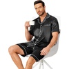 image:imageEkouaer Mens Pajamas Set Silk Satin Sleepwear Short Sleeve Button Down Pjs Set 2 Piece Loungewear with Pockets SXXLBlack