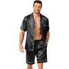 image:imageEkouaer Mens Pajamas Set Silk Satin Sleepwear Short Sleeve Button Down Pjs Set 2 Piece Loungewear with Pockets SXXLBlack