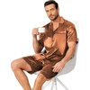 image:imageEkouaer Mens Pajamas Set Silk Satin Sleepwear Short Sleeve Button Down Pjs Set 2 Piece Loungewear with Pockets SXXLBrown