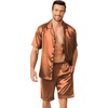 image:imageEkouaer Mens Pajamas Set Silk Satin Sleepwear Short Sleeve Button Down Pjs Set 2 Piece Loungewear with Pockets SXXLBrown