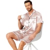 image:imageEkouaer Mens Pajamas Set Silk Satin Sleepwear Short Sleeve Button Down Pjs Set 2 Piece Loungewear with Pockets SXXLChampagne