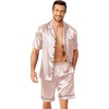 image:imageEkouaer Mens Pajamas Set Silk Satin Sleepwear Short Sleeve Button Down Pjs Set 2 Piece Loungewear with Pockets SXXLChampagne