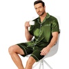 image:imageEkouaer Mens Pajamas Set Silk Satin Sleepwear Short Sleeve Button Down Pjs Set 2 Piece Loungewear with Pockets SXXLDark Army Green